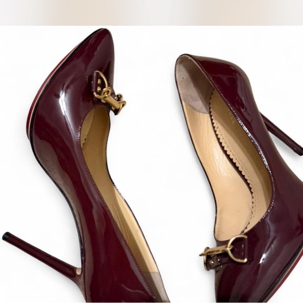 Charlotte Olympia Burgundy Patent Leather Pointed Toe Pumps